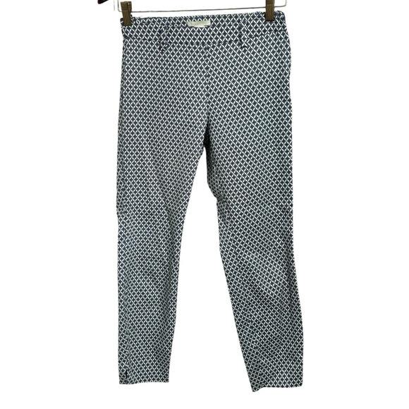 Women's H&M Pants Sz 4 Blue White Geometric Office Career Wear Ankle Length - Picture 7 of 8